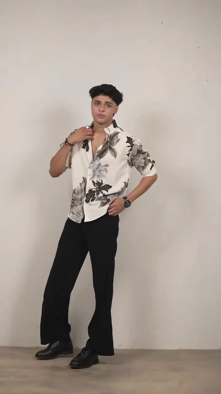 Men’s Stylish Black Floral Printed Shirt with Classic Collar Slim Fit Party & Casual Wear